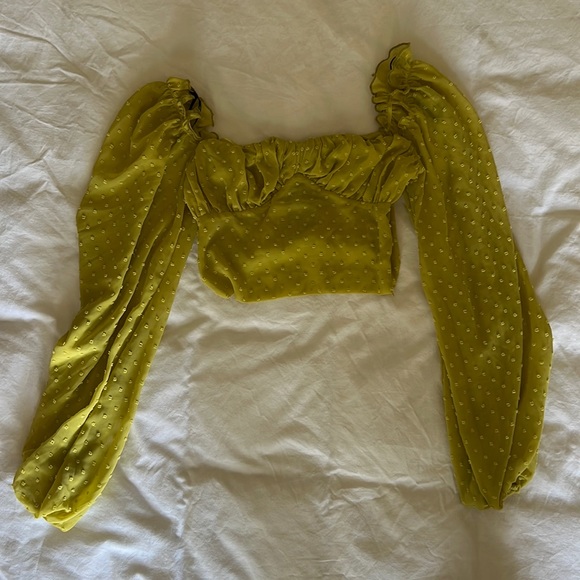 Green sweetheart neck long sleeve crop top size S - Picture 2 of 2